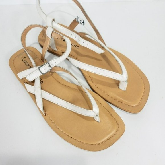 Lucky Brand Bylee Square-toe Thong Flat Sandals White -6.5 - Picture 3 of 4